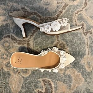 a new day White Floral Heels